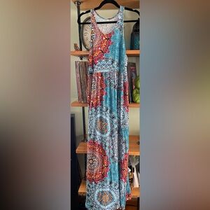 Like New: Blue patterned maxi dress